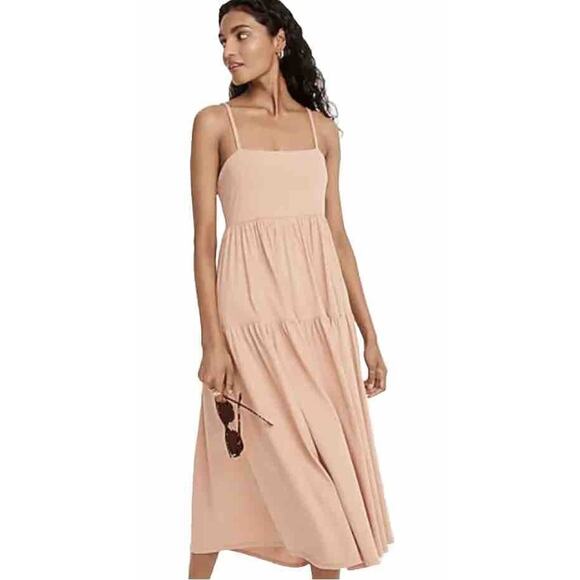 J. Crew Womens Tie-Back Tiered Midi Dress Size 3X Peachy Pink NWT 100% Cotton - Picture 3 of 9